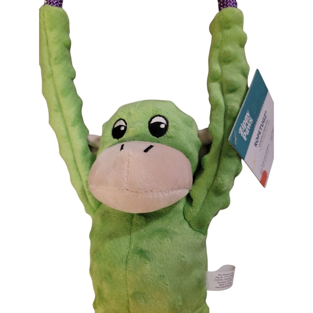 ZippyPaws RopeTugz Monkey Durable Dog Toy Squeaker Green - Picture 2 of 4